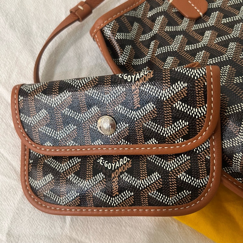 ෆ Goyard Mini Tote 焦糖黑-9