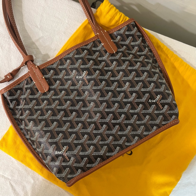 ෆ Goyard Mini Tote 焦糖黑-12