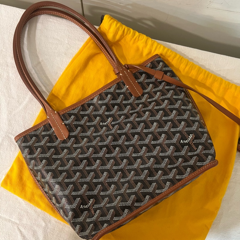 ෆ Goyard Mini Tote 焦糖黑-17