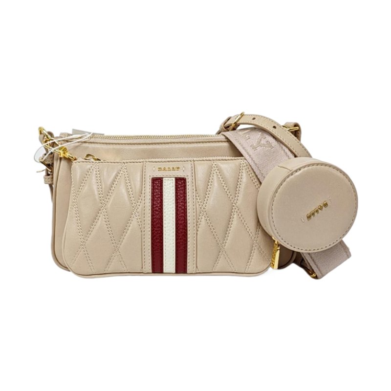 BALIY 托特包淺粉色羊皮印花絎縫單肩包斜挎包金色五金子袋2條可拆卸肩帶 9.8新-0