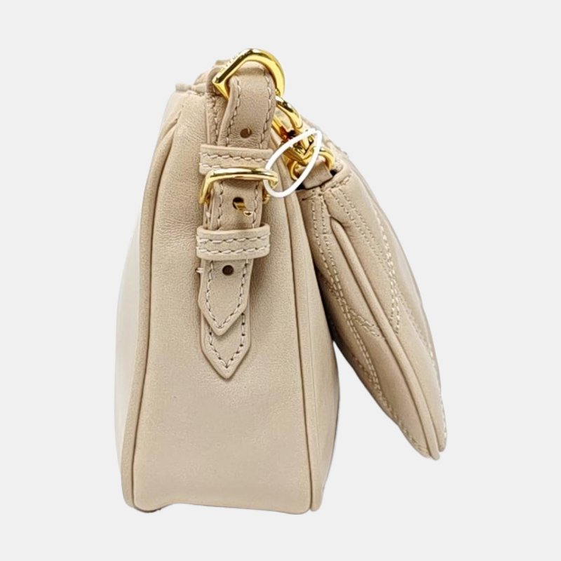 BALIY 托特包淺粉色羊皮印花絎縫單肩包斜挎包金色五金子袋2條可拆卸肩帶 9.8新-3