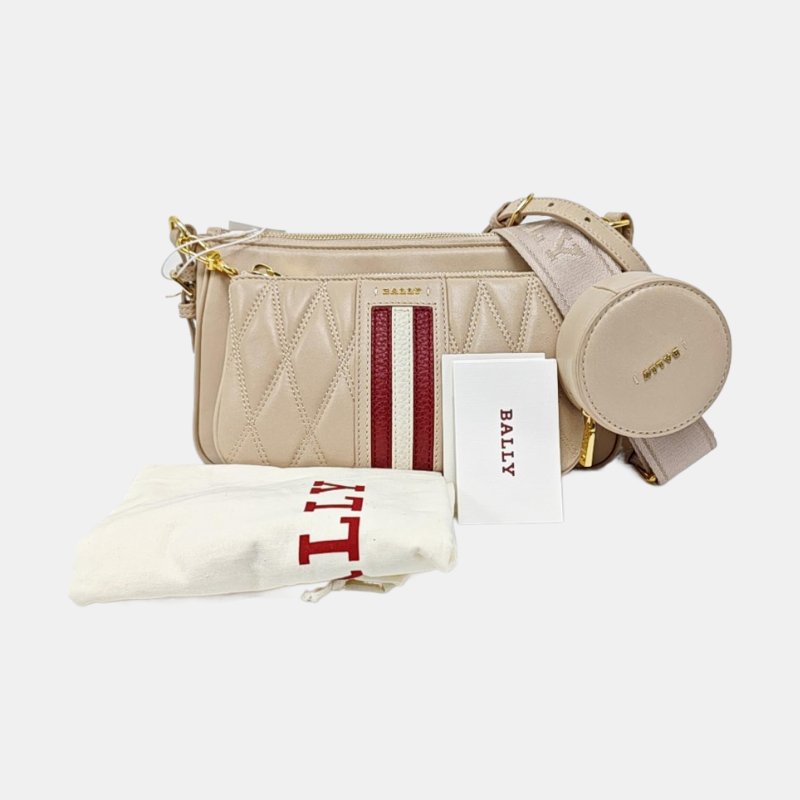 BALIY 托特包淺粉色羊皮印花絎縫單肩包斜挎包金色五金子袋2條可拆卸肩帶 9.8新-7