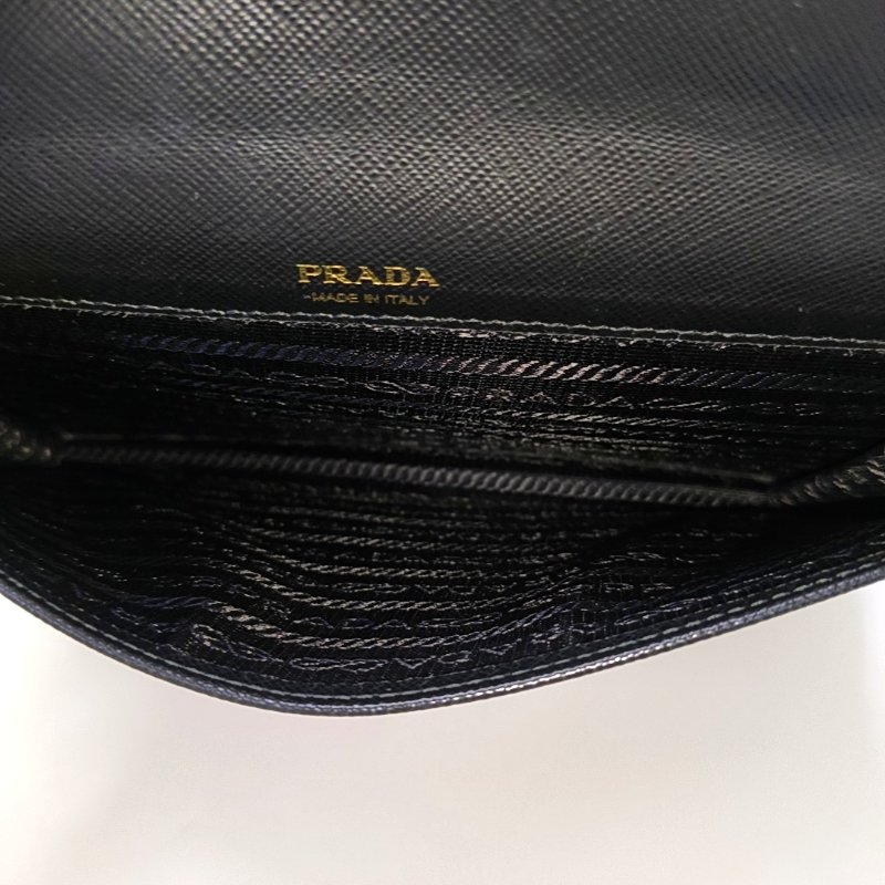PRADA 黑色牛皮印花十字紋手提包單肩包斜挎包 金色五金 2條可拆卸肩帶 配件齊全 9.8新-6