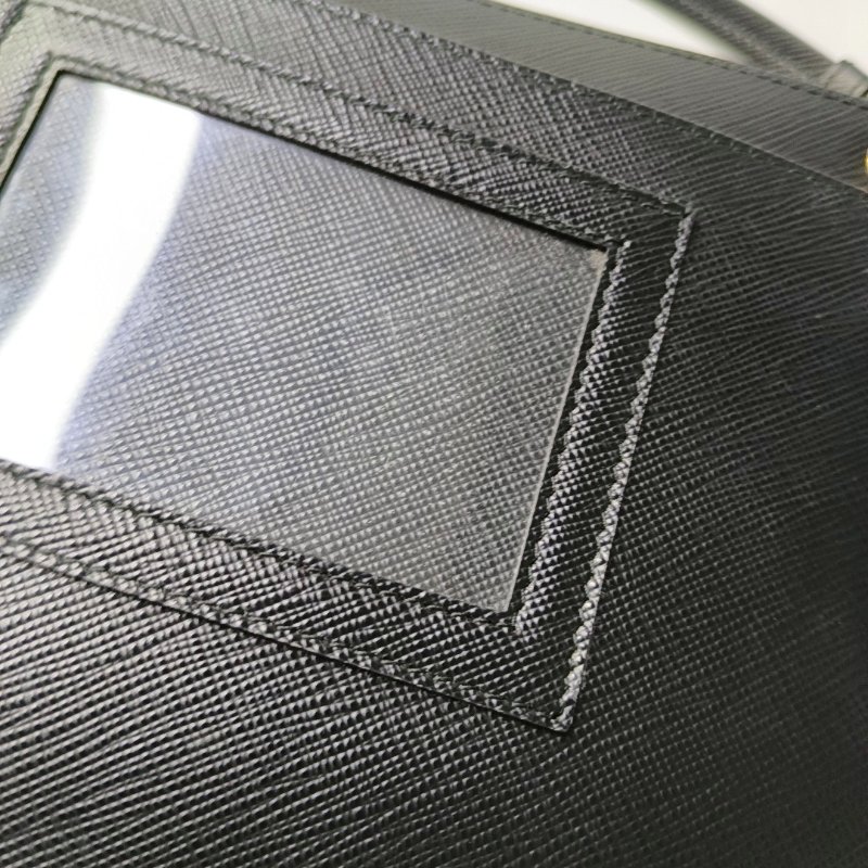 PRADA 黑色牛皮印花十字紋手提包單肩包斜挎包 金色五金 2條可拆卸肩帶 配件齊全 9.8新-9