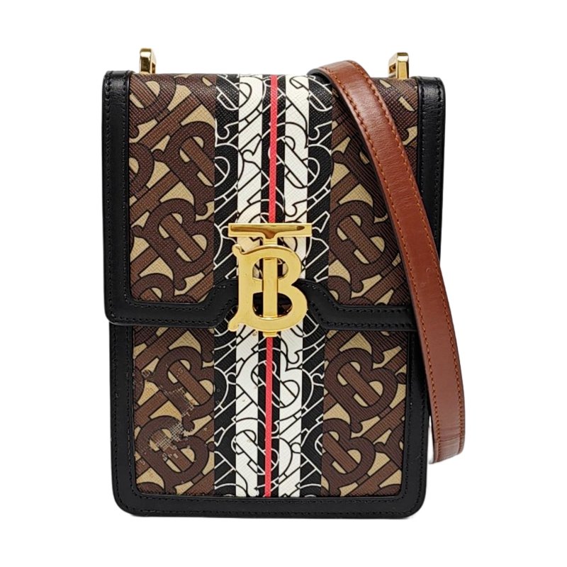 BURBERRY Robin 多色塗層帆布TB斜挎包單肩包 金色五金 可拆卸肩帶 9.8新-0