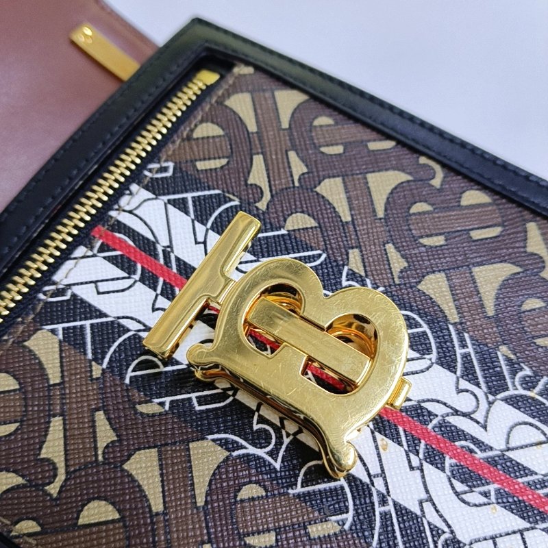 BURBERRY Robin 多色塗層帆布TB斜挎包單肩包 金色五金 可拆卸肩帶 9.8新-8