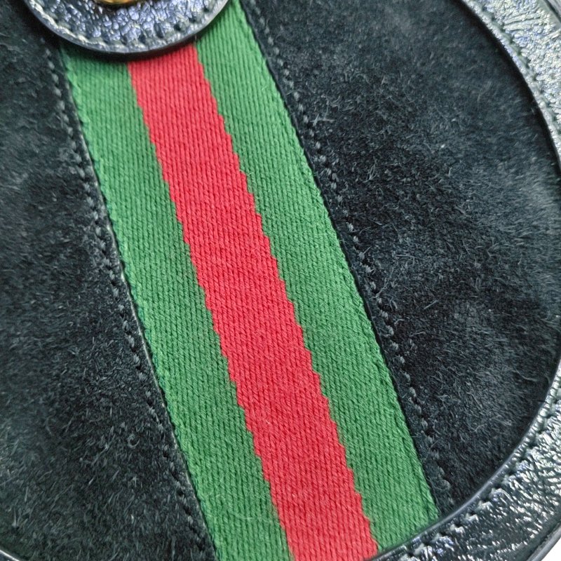 GUCCI Ophidia 迷你 黑色絨面革條紋織帶斜挎包單肩包 金色五金 9.8新-7