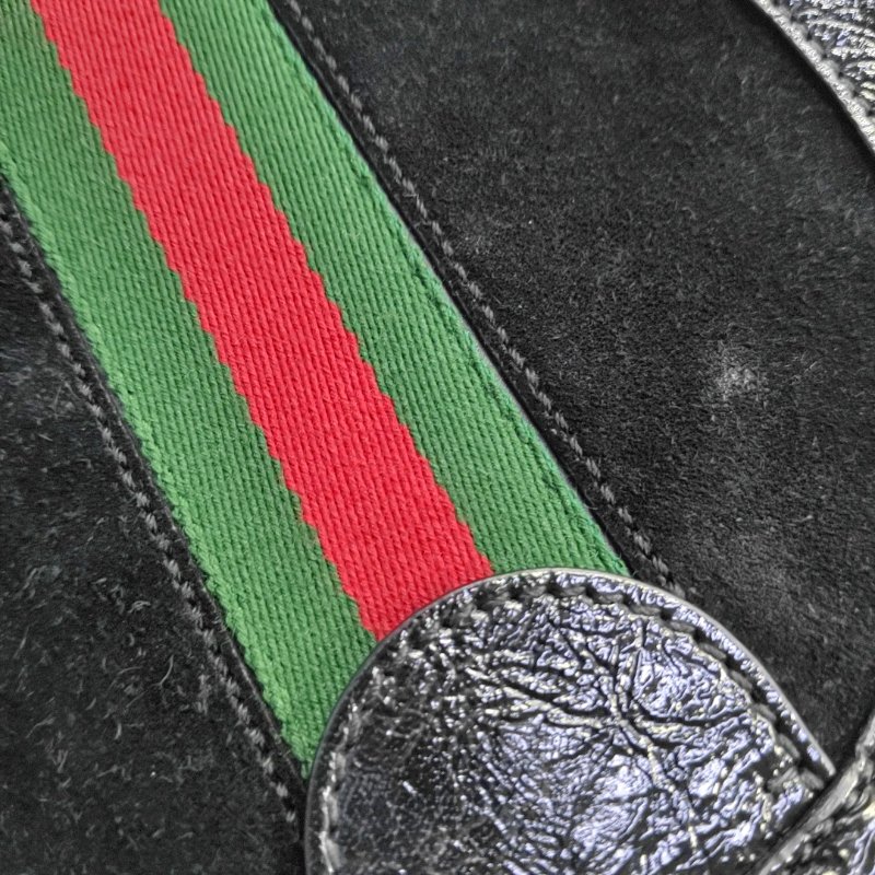 GUCCI Ophidia 迷你 黑色絨面革條紋織帶斜挎包單肩包 金色五金 9.8新-8