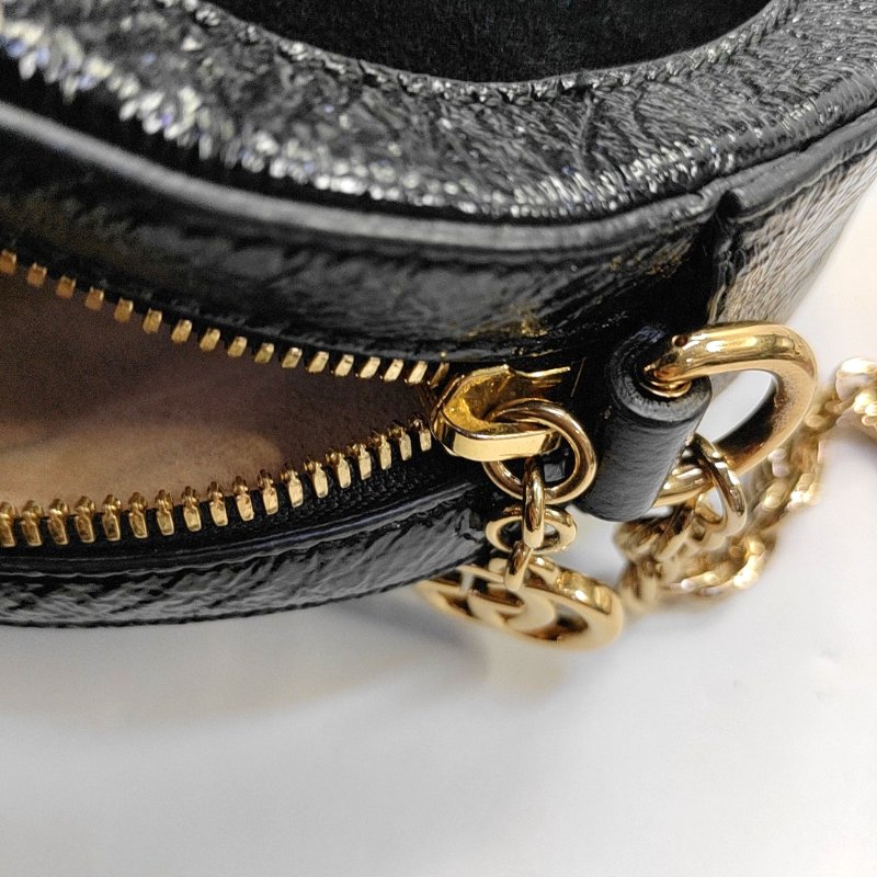 GUCCI Ophidia 迷你 黑色絨面革條紋織帶斜挎包單肩包 金色五金 9.8新-9