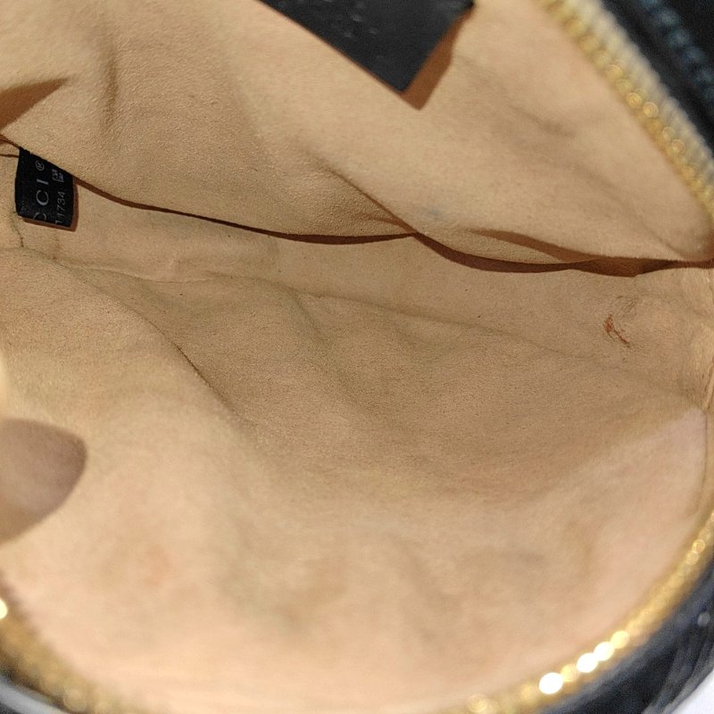 GUCCI Ophidia 迷你 黑色絨面革條紋織帶斜挎包單肩包 金色五金 9.8新-10