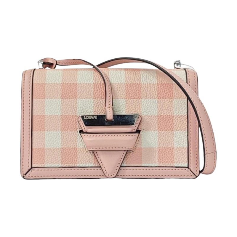 LOEWE Barcelona 多色牛皮單肩包斜挎包 銀色五金 可拆卸肩帶 9.8新-0