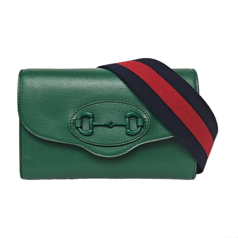 GUCCI Horsebit 1955 迷你綠色皮革馬銜扣單肩包斜挎包 綠色五金可拆卸肩帶 9.8新-0