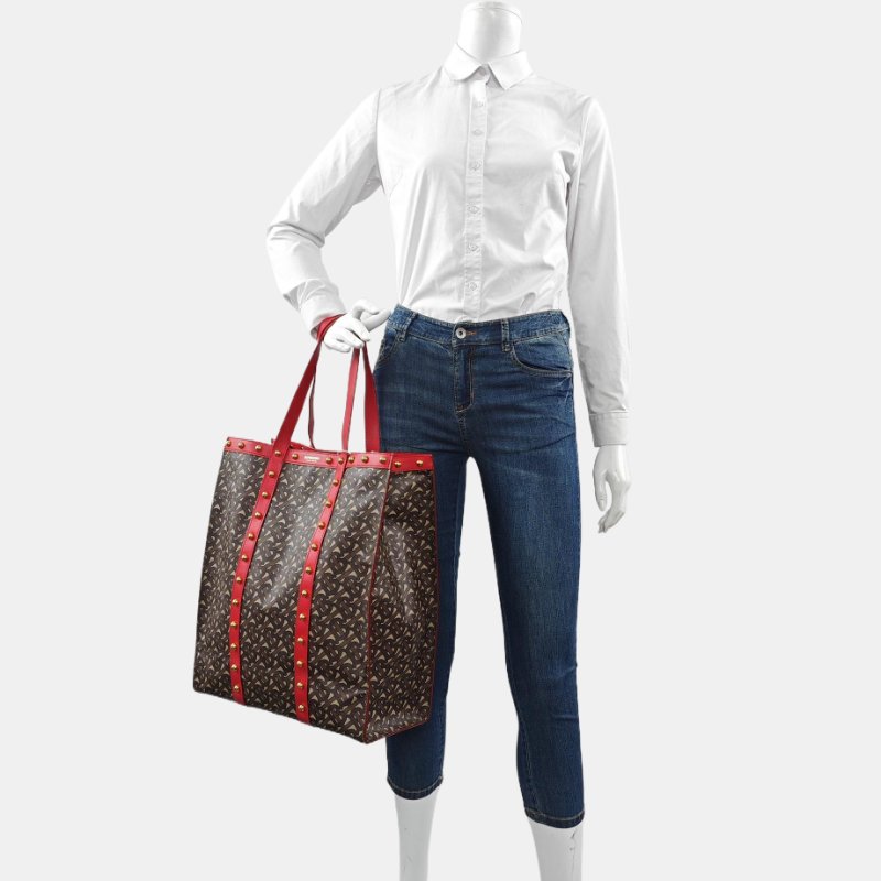 BURBERRY 托特包多色塗層帆布鉚釘手提包 金色五金-1