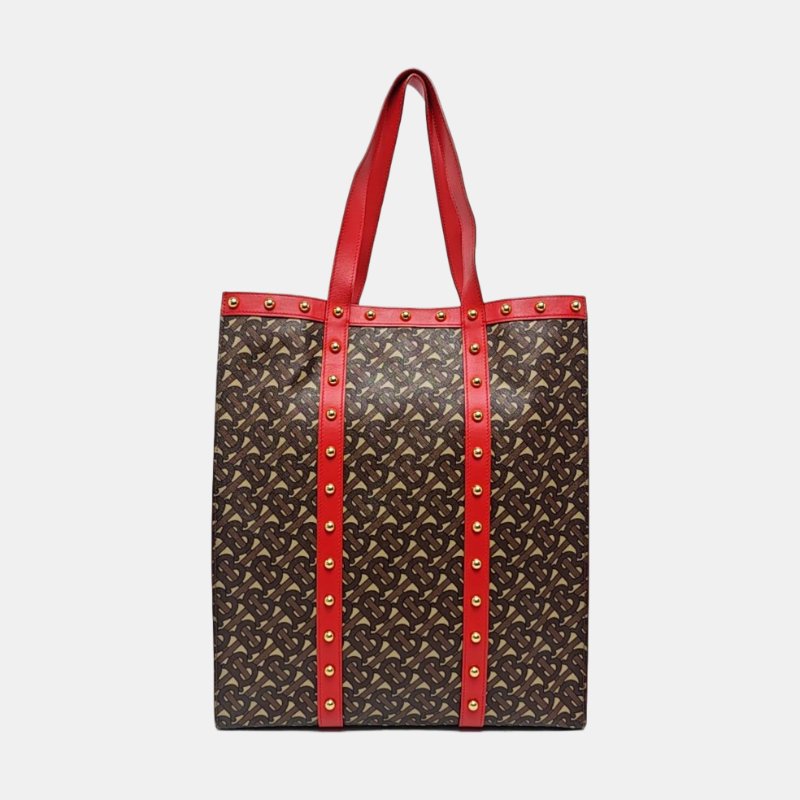 BURBERRY 托特包多色塗層帆布鉚釘手提包 金色五金-4
