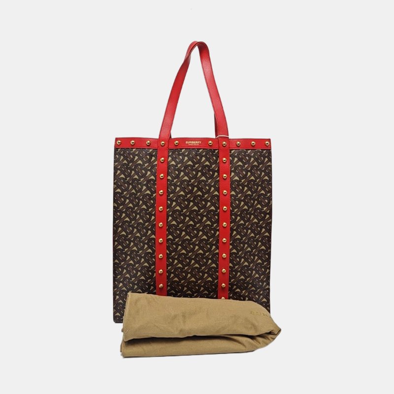 BURBERRY 托特包多色塗層帆布鉚釘手提包 金色五金-7