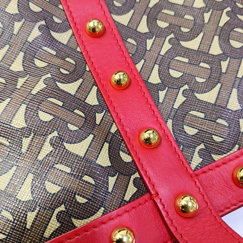BURBERRY 托特包多色塗層帆布鉚釘手提包 金色五金-8