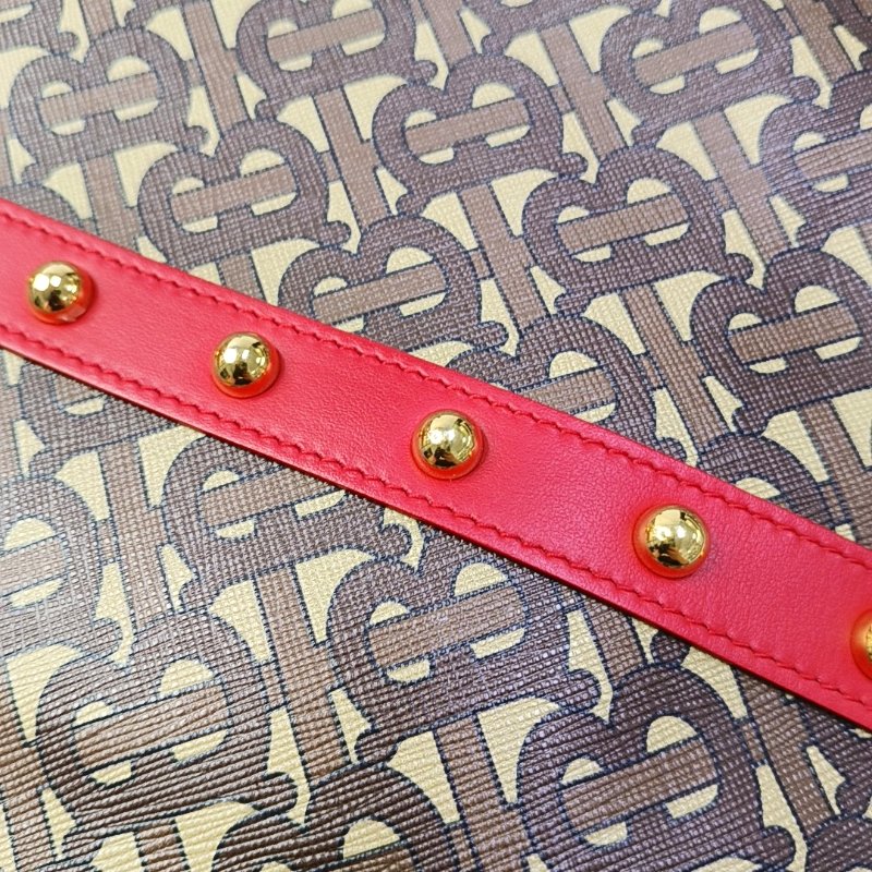 BURBERRY 托特包多色塗層帆布鉚釘手提包 金色五金-9