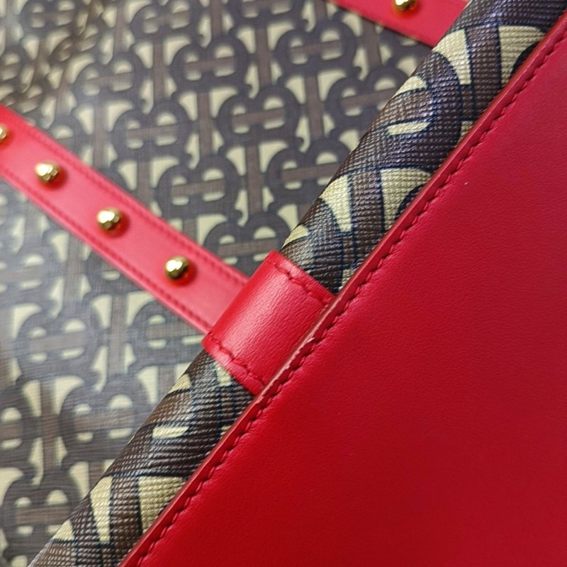BURBERRY 托特包多色塗層帆布鉚釘手提包 金色五金-11