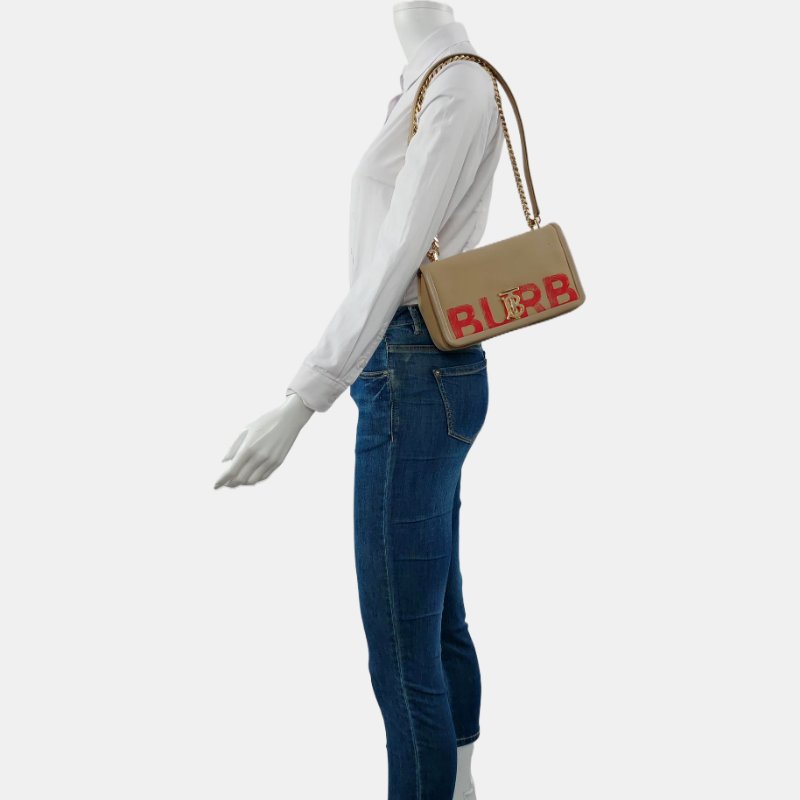 BURBERRY Lola 小號 卡其色織物絎縫斜挎包單肩包 金色五金-1