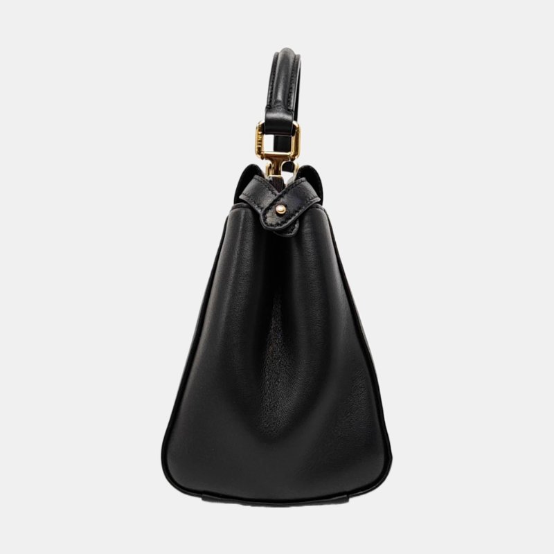 FENDI Peekaboo 迷你黑色羊皮單肩包 金色五金 可拆卸肩帶 9.8新-3