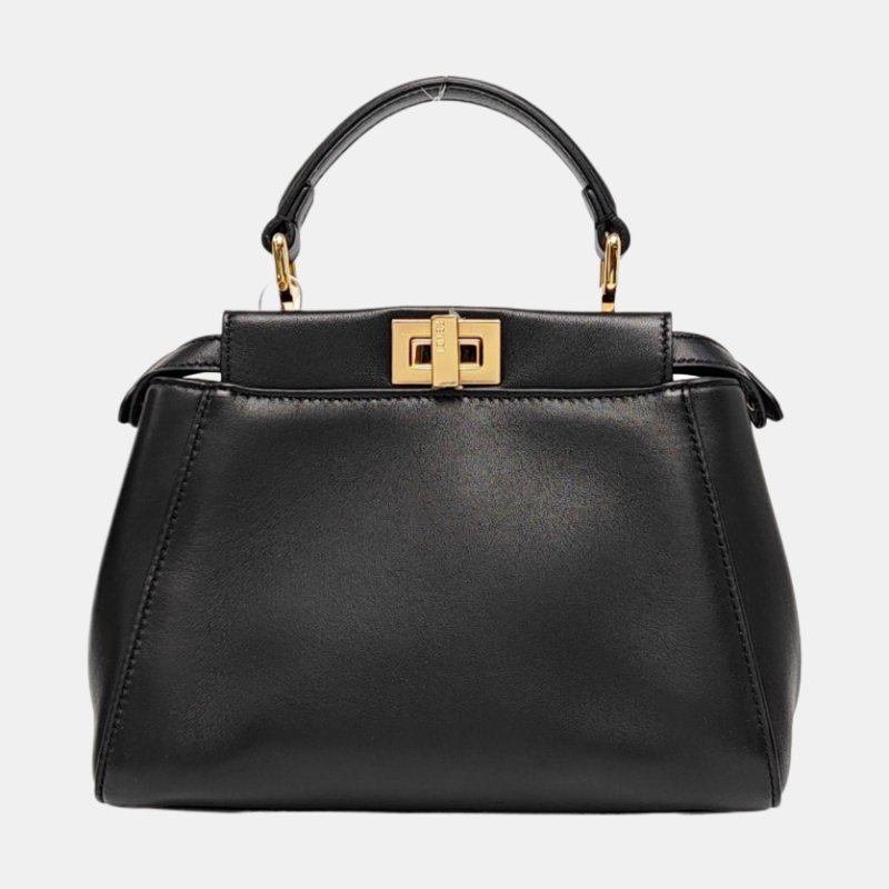 FENDI Peekaboo 迷你黑色羊皮單肩包 金色五金 可拆卸肩帶 9.8新-4