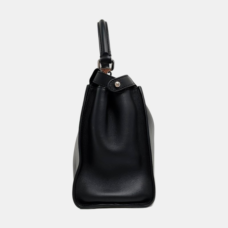 FENDI Peekaboo 中號 黑色牛皮單肩包 銀色五金 可拆卸肩帶-3