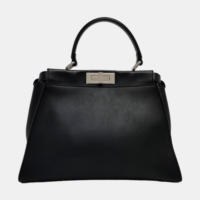 FENDI Peekaboo 中號 黑色牛皮單肩包 銀色五金 可拆卸肩帶-4