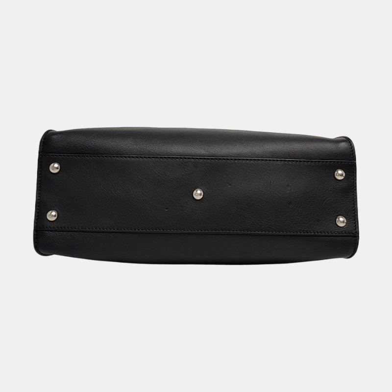 FENDI Peekaboo 中號 黑色牛皮單肩包 銀色五金 可拆卸肩帶-8