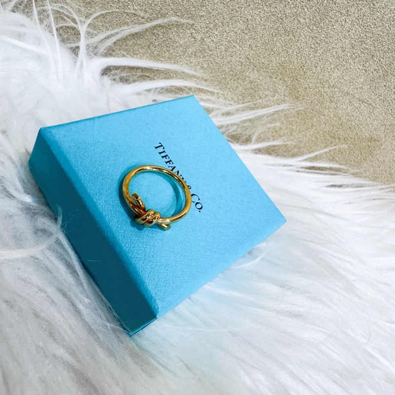 Tiffany&Co. Knot 750黃K金結繩戒指 48號 近全新-3