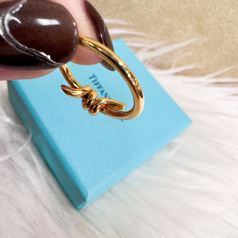 Tiffany&Co. Knot 750黃K金結繩戒指 48號 近全新-5