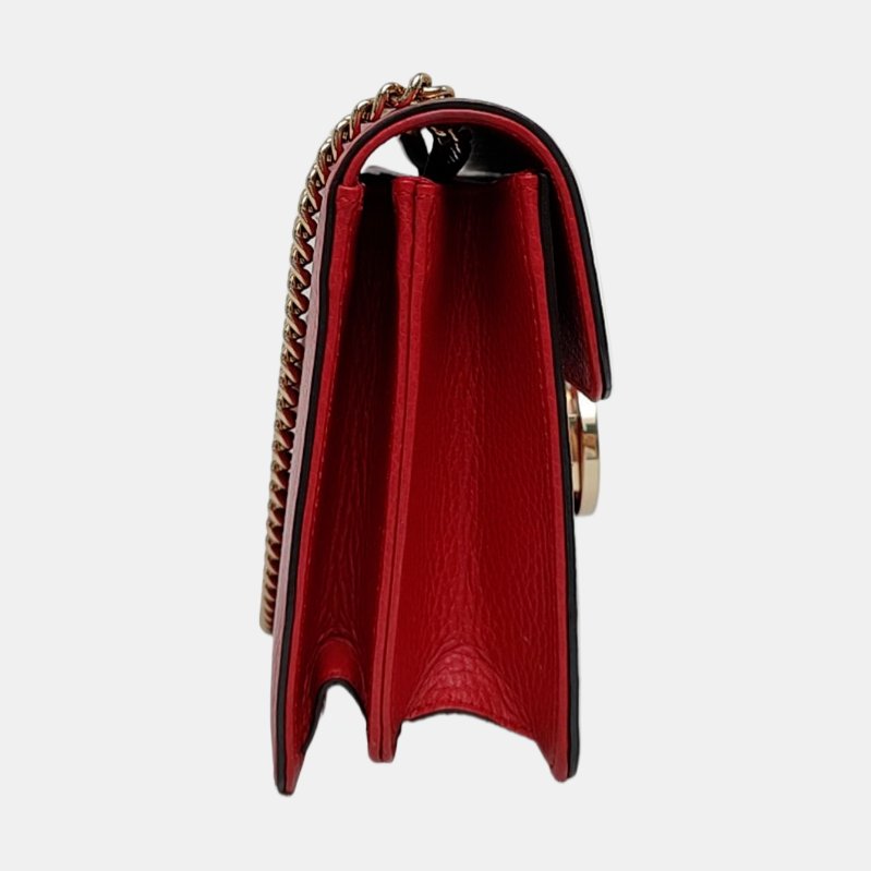 GUCCI Interlocking G 小號 紅色牛皮單肩包斜挎包 金色五金 9.8新-3
