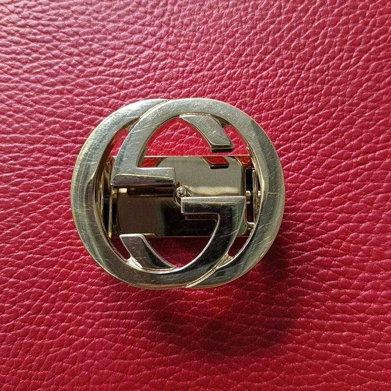 GUCCI Interlocking G 小號 紅色牛皮單肩包斜挎包 金色五金 9.8新-8