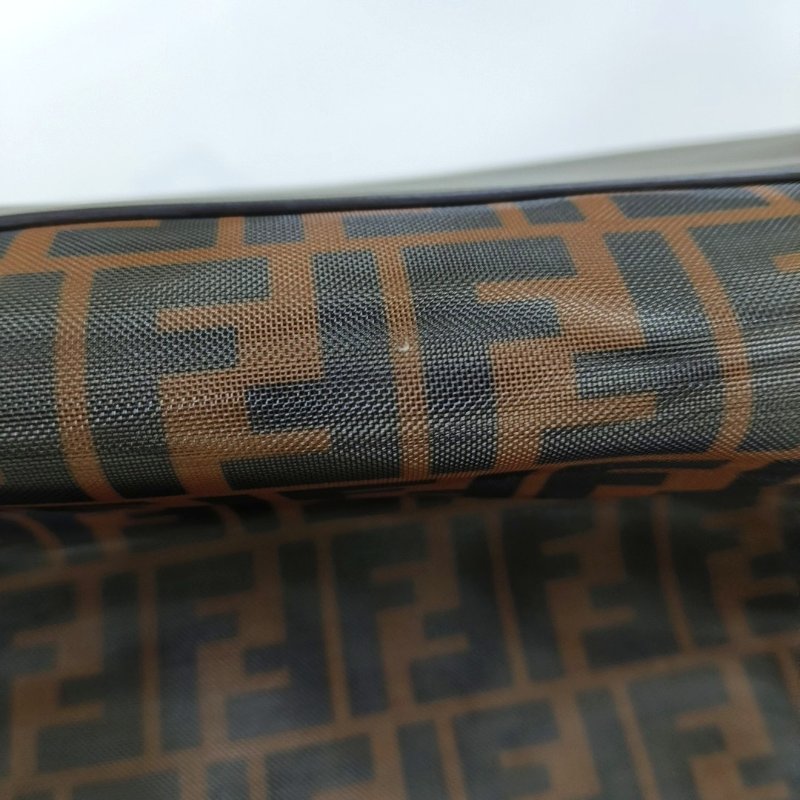FENDI Runaway 棕色特殊材質雙F老花手提包 銀色五金-7