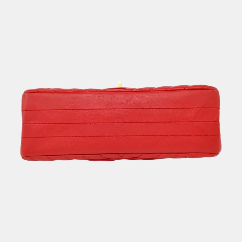 CHANEL 2.55 小號 紅色牛皮絎縫V紋斜挎包單肩包 金色五金 27開-5