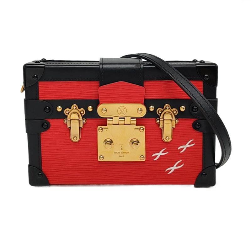 LOUIS VUITTON PETITE MALLE 紅色EPI牛皮水波紋斜挎包單肩包 金色五金 可拆卸肩帶-0