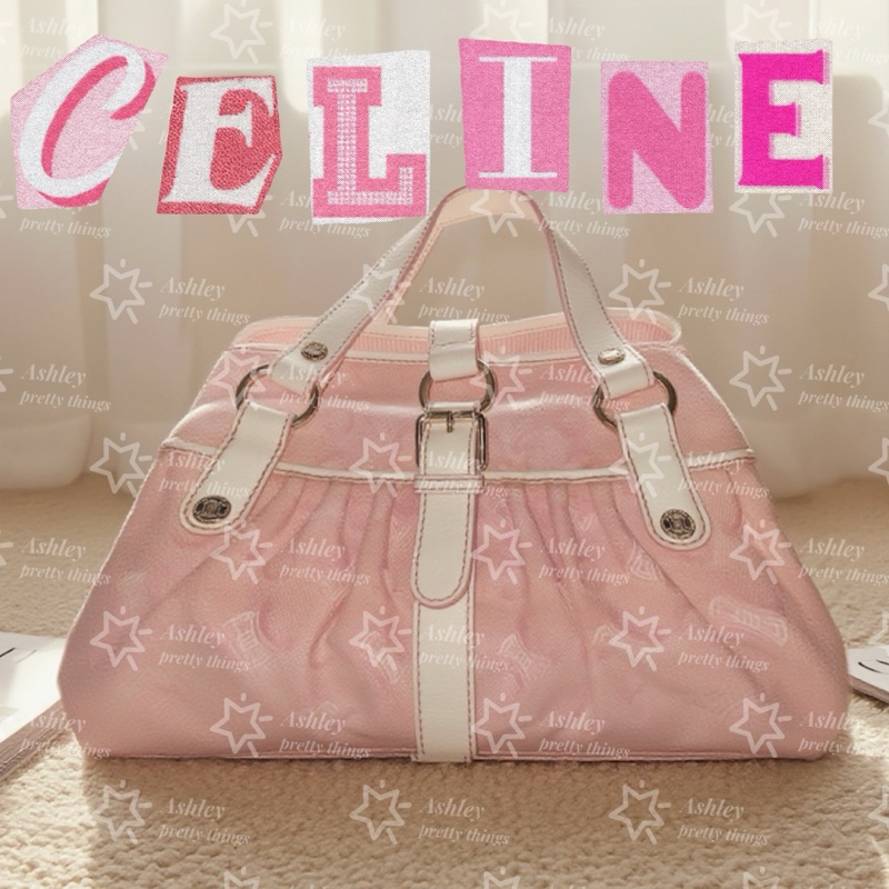 CELINE 粉色老花丹寧手提包👜便宜出清-0