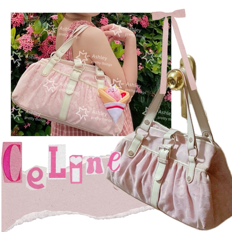 CELINE 粉色老花丹寧手提包👜便宜出清-3
