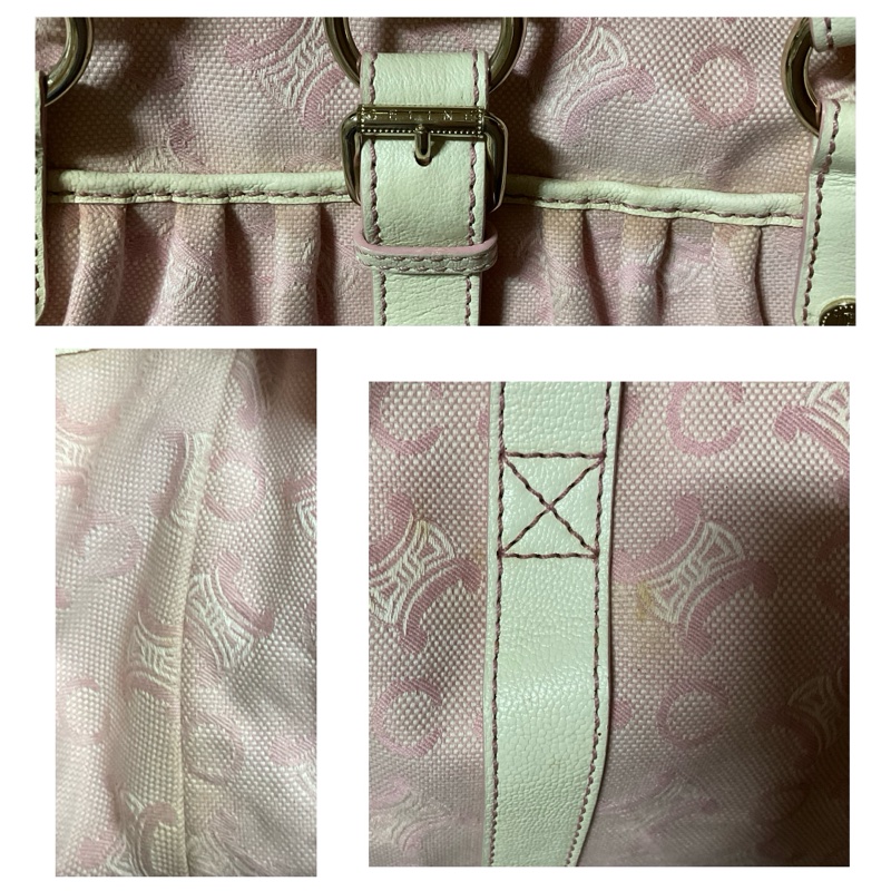 CELINE 粉色老花丹寧手提包👜便宜出清-13