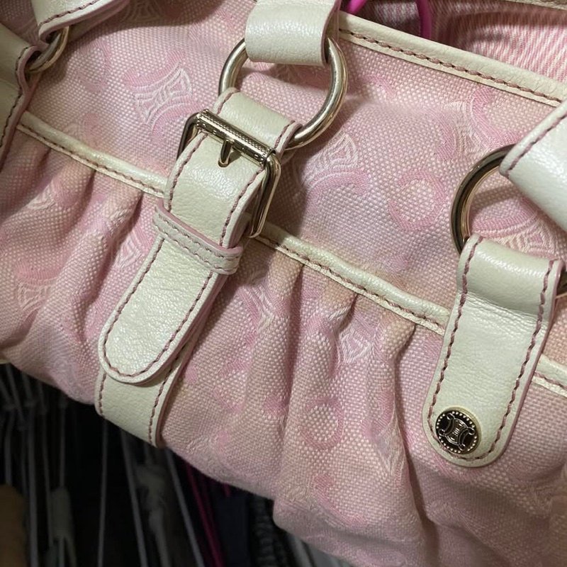 CELINE 粉色老花丹寧手提包👜便宜出清-14