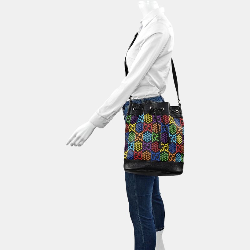 GUCCI Ophidia 拼色塗層帆布印花斜挎包單肩包 銀色五金 9.8新-1