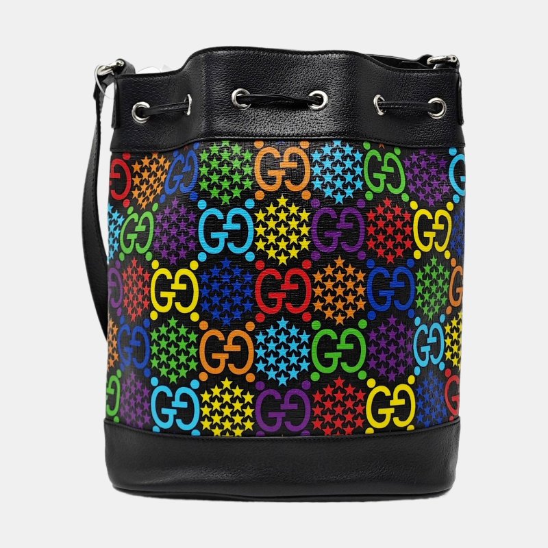 GUCCI Ophidia 拼色塗層帆布印花斜挎包單肩包 銀色五金 9.8新-4