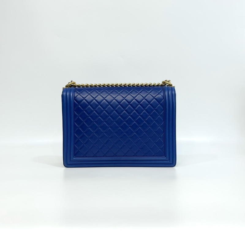 CHANEL深藍羊皮菱格紋金釦Boy30cmA67087-4