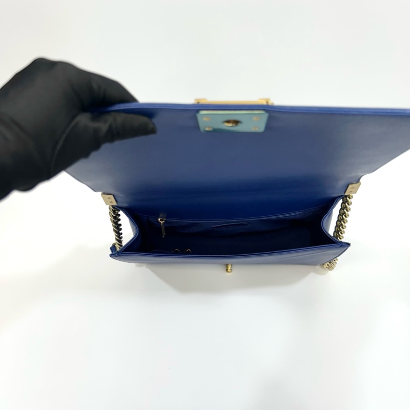 CHANEL深藍羊皮菱格紋金釦Boy30cmA67087-6