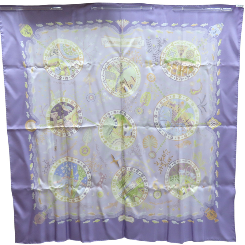 紫色 Escales Méditerranéennes 絲綢 絲巾 90x90【HERMES 愛馬仕】-1