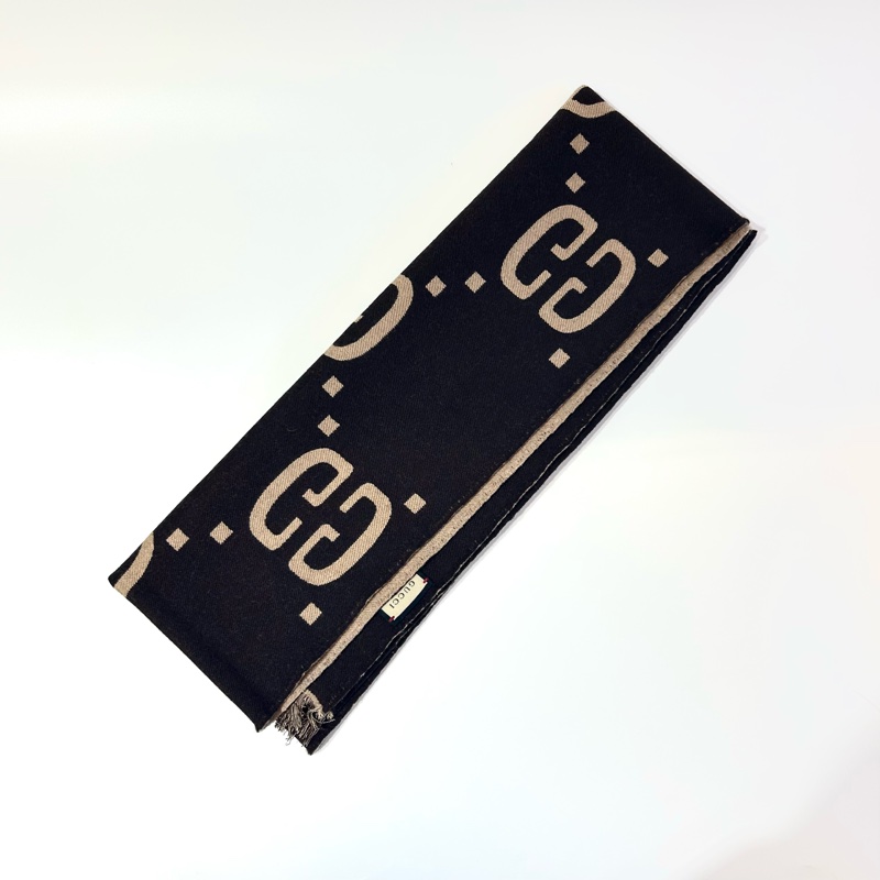 GUCCI卡其深棕雙面GG緹花羊毛圍巾495592-2