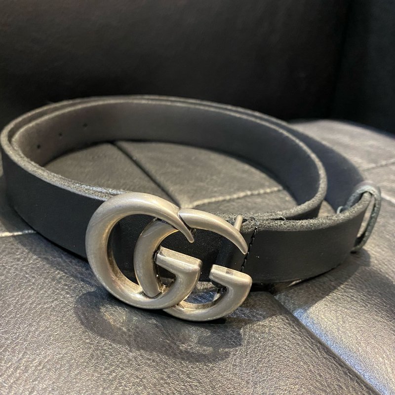 GUCCI 金屬 仿舊 雙G LOGO 腰帶 皮帶 義大利製 寬3CM-3