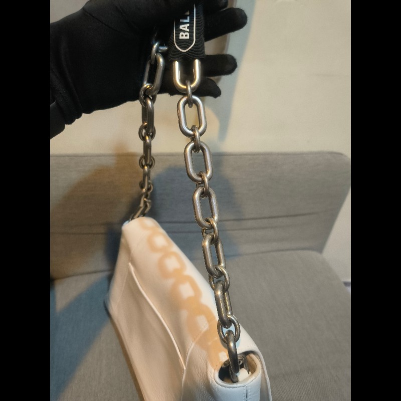🔥年終狂降🔥【限時降價只到12/31（原26,800）】【8成新】㊣✨BALENCIAGA✨巴黎世家 白色 沙漏包 牛皮 鎖鏈 背帶 肩背包 腋下包/二手包/二手精品/保證正品🌳二手樹屋🌳-26