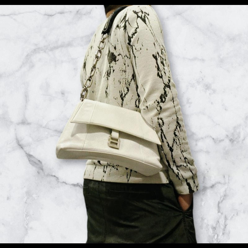 🔥年終狂降🔥【限時降價只到12/31（原26,800）】【8成新】㊣✨BALENCIAGA✨巴黎世家 白色 沙漏包 牛皮 鎖鏈 背帶 肩背包 腋下包/二手包/二手精品/保證正品🌳二手樹屋🌳-47