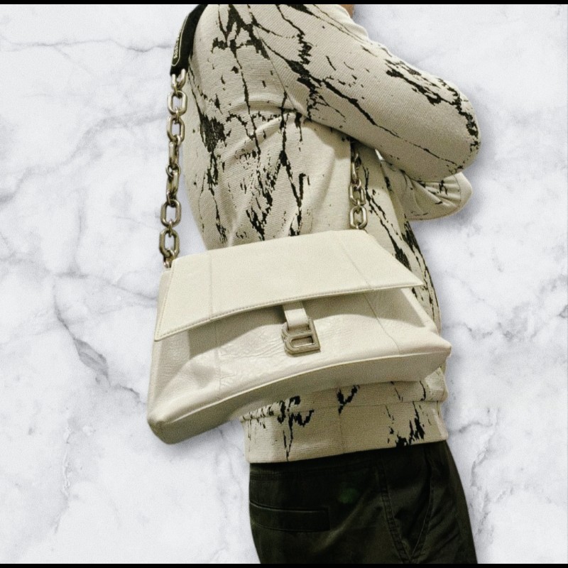 🔥年終狂降🔥【限時降價只到12/31（原26,800）】【8成新】㊣✨BALENCIAGA✨巴黎世家 白色 沙漏包 牛皮 鎖鏈 背帶 肩背包 腋下包/二手包/二手精品/保證正品🌳二手樹屋🌳-48