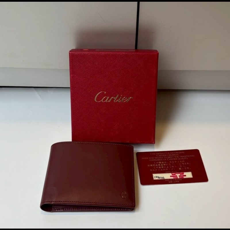 Cartier 酒紅皮革短夾-7